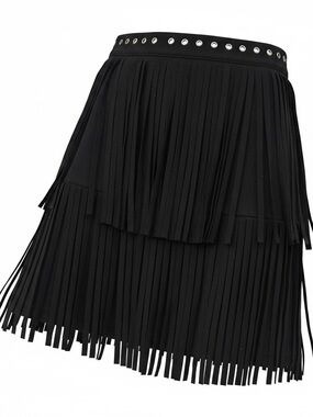 Forever 21 Black Layered Fringe Mini Skirt with Eyelet Waist
